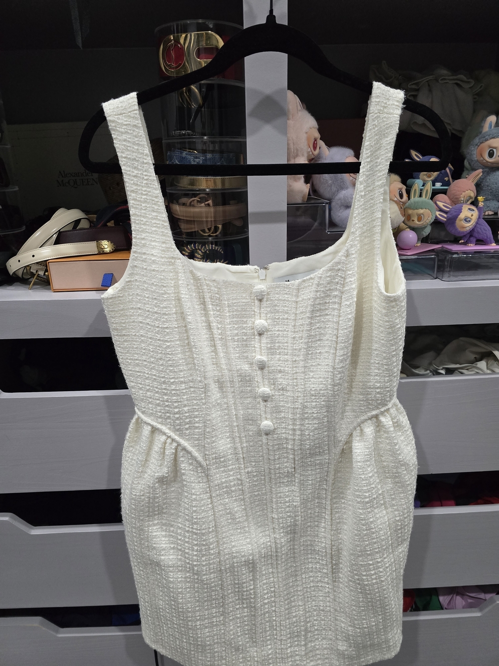 Self-Portrait Cream Textured Button-Front Mini Dress